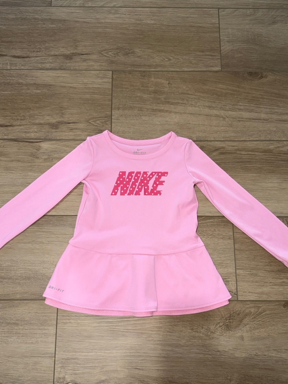 Nike Light Pink Long Sleeve Peplum Dri-FIT Top size 3T